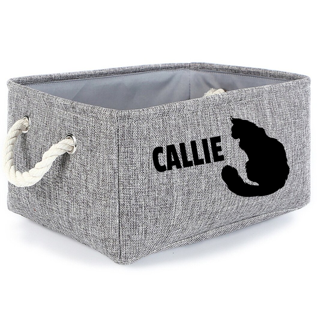 Personalized Cat Storage Basket Pet Storage Cat Toy Bin Linen Etsy