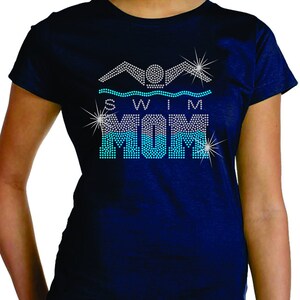 Rhinestone Tee Swim Mom Premium LAT Sportswear Ringspun Cotton Short Sleeve Swim Mom Bling Shirt