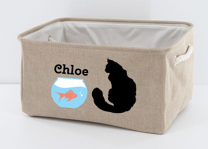 Personalized Cat Storage Basket Pet Storage Cat Toy Bin Linen Etsy