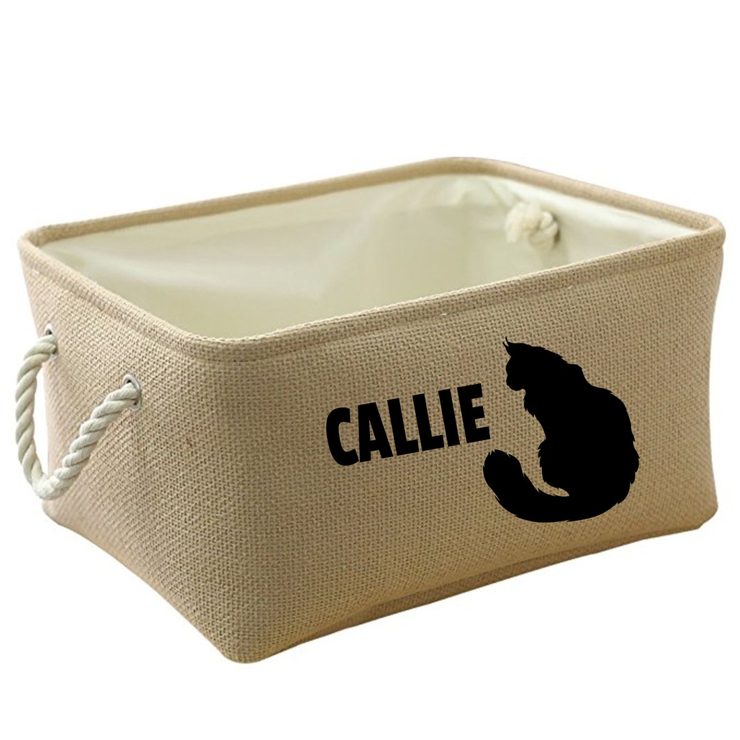 Personalized Cat Storage Basket Pet Storage Cat Toy Bin Linen Etsy