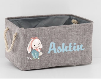 Personalized Child Basket Toy And Accessories  Child Essentials Bin Accessories Basket Linen Basket For Baby Rope Handles with EASTER  BUNNY