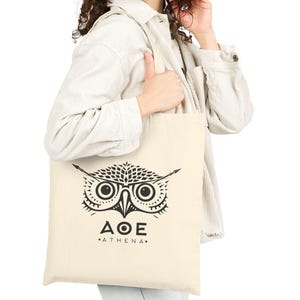 Owl of Athena Cotton Canvas Tote Bag: Greek Mythology Goddess Bag
