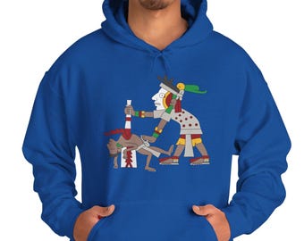 Sudadera con capucha de arte del códice azteca, sudadera con ilustración ritual mesoamericana, sudadera con capucha ceremonial del manuscrito precolombino