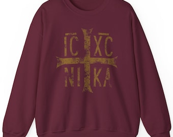 Felpa IC XC NIKA con Cristogramma, abbigliamento cristiano ortodosso, manica lunga, Gesù Cristo conquista