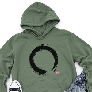 Enso Zen Circle Hoodie, Japanese Calligraphy Unisex Heavy Blend Hooded Sweatshirt