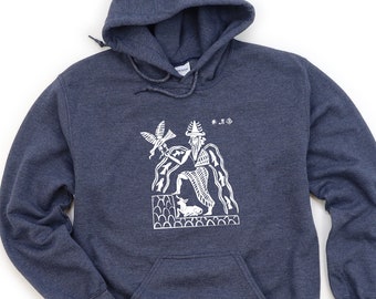 Felpa con cappuccio del dio sumero, felpa con cappuccio Enki, maglione Anunnaki