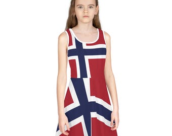 Vestito da bambina con bandiera norvegese, prendisole personalizzato con bandiera norvegese, vestito estivo per bambini