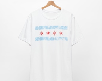 Camiseta con la bandera de Chicago desgastada y grunge vintage