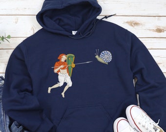 Medieval Art Hoodie Knight Fighting Snail Sweatshirt Funny Marginalia Meme