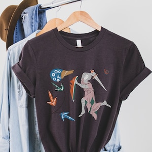 Medieval Knight vs Snail T-Shirt Gothic Marginalia Art Shirt Funny Manuscript Tee Brown
