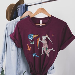 Medieval Knight vs Snail T-Shirt Gothic Marginalia Art Shirt Funny Manuscript Tee Maroon