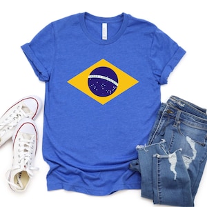 Brazil Shirt Brazilian Flag Tee World Cup T-Shirt Soccer Football Fan Tee Heather True Royal