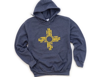 Zia Sun Symbol Hoodie, New Mexico Flag Unisex Heavy Blend Hooded Sweatshirt