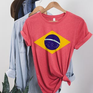 Brazil Shirt Brazilian Flag Tee World Cup T-Shirt Soccer Football Fan Tee Heather Red