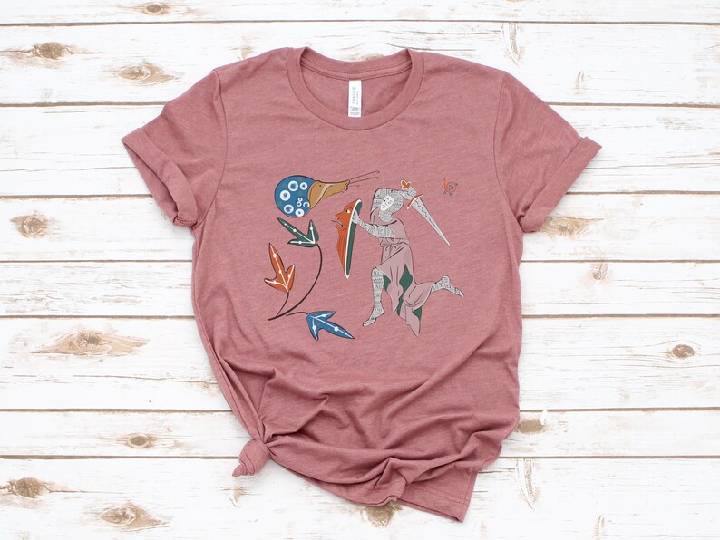 Medieval Knight vs Snail T-Shirt Gothic Marginalia Art Shirt Funny Manuscript Tee Heather Mauve