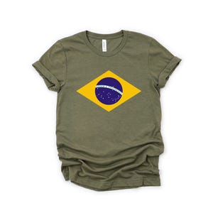 Brazil Shirt Brazilian Flag Tee World Cup T-Shirt Soccer Football Fan Tee Heather Olive