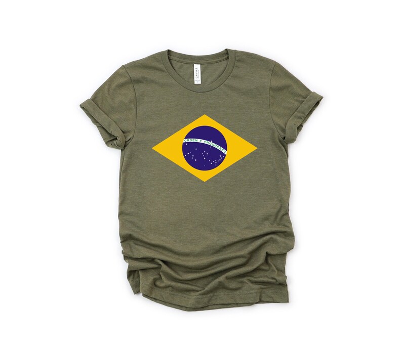Brazil Shirt Brazilian Flag Tee World Cup T-Shirt Soccer Football Fan Tee Heather Olive