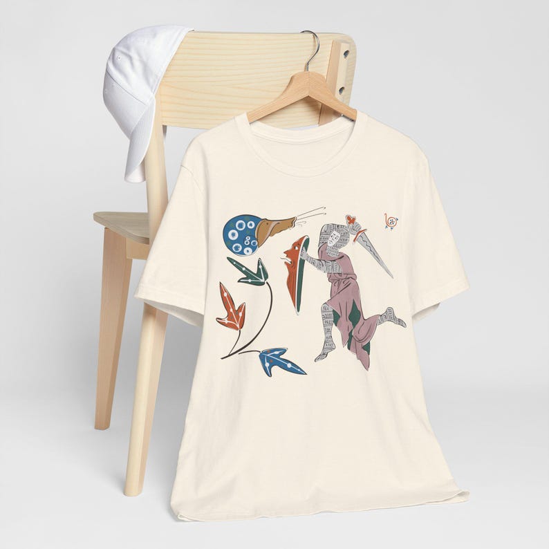 Medieval Knight vs Snail T-Shirt Gothic Marginalia Art Shirt Funny Manuscript Tee Natural