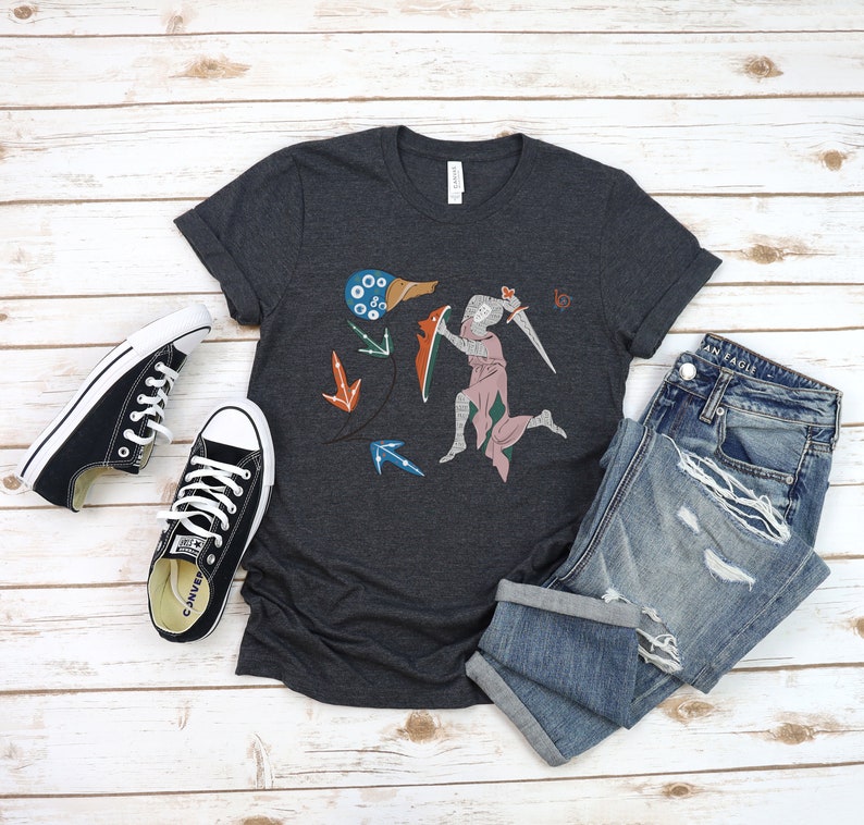 Medieval Knight vs Snail T-Shirt Gothic Marginalia Art Shirt Funny Manuscript Tee Dark Grey Heather