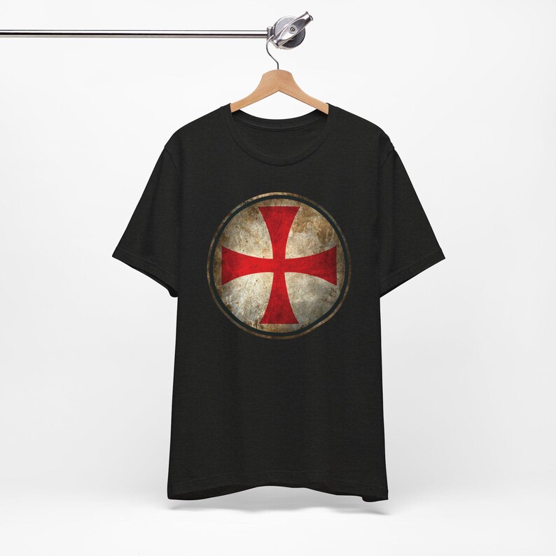 Knights Templar Cross Shirt, Crusader Shield T-Shirt, Medieval Knight Tee Black Heather