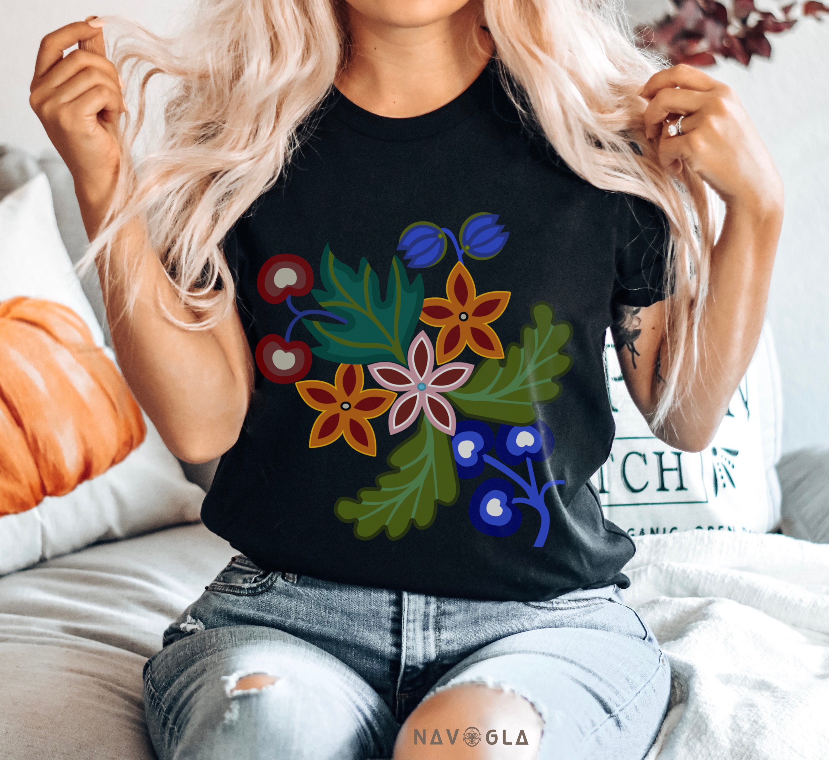 Native American Style Floral T-shirt, Native American