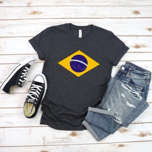 Brazil Shirt Brazilian Flag Tee World Cup T-Shirt Soccer Football Fan Tee Dark Grey Heather