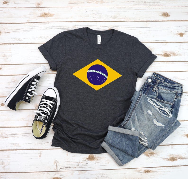 Brazil Shirt Brazilian Flag Tee World Cup T-Shirt Soccer Football Fan Tee Dark Grey Heather