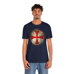 Knights Templar Cross Shirt, Crusader Shield T-Shirt, Medieval Knight Tee Navy