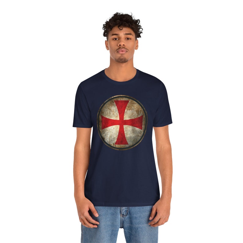 Knights Templar Cross Shirt, Crusader Shield T-Shirt, Medieval Knight Tee Navy