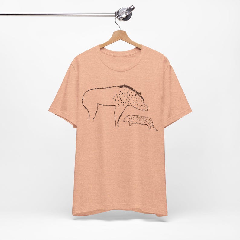Hyena Shirt Cave Painting Tee Chauvet Tshirt Prehistoric Art T-Shirt Heather Peach