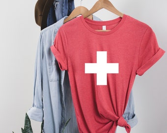Switzerland Flag Shirt Swiss Flag T-Shirt Red Cross Tee