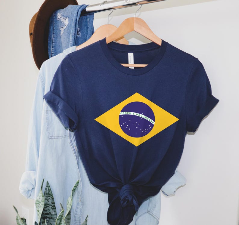 Brazil Shirt Brazilian Flag Tee World Cup T-Shirt Soccer Football Fan Tee Navy