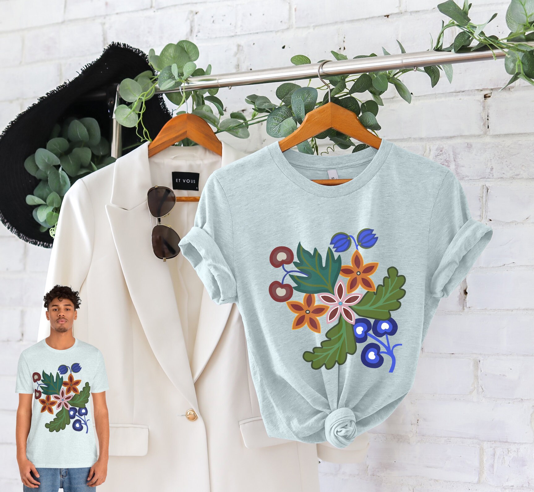 Native American Style Floral T-shirt, Native American