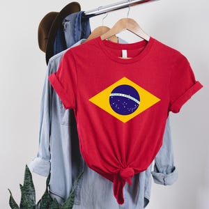 Brazil Shirt Brazilian Flag Tee World Cup T-Shirt Soccer Football Fan Tee Red