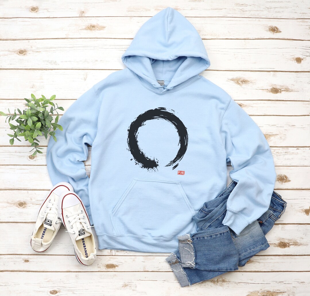 Enso Zen Circle Hoodie, Japanese Calligraphy Unisex Heavy