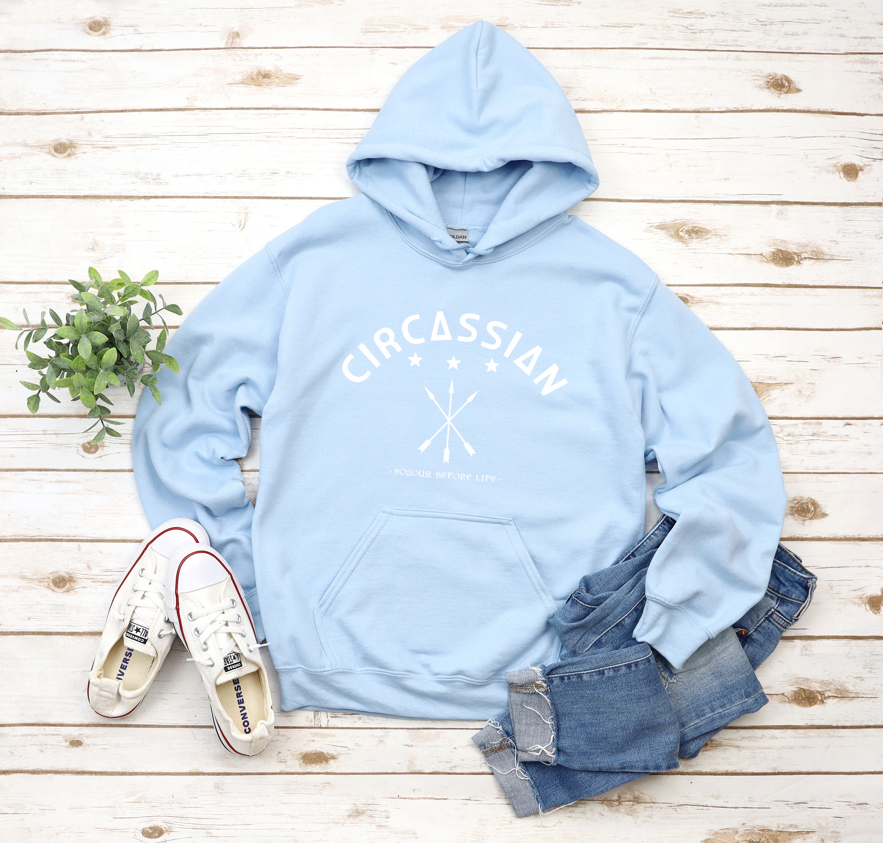 Sweat à Capuche Drapeau Circassien Adyghe - Motif Trois Flèches Et Douze étoiles - 241 G - Coupe Classique - Pour événements Culturels - 2