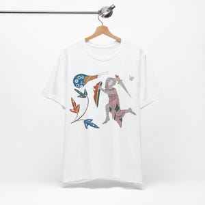 Medieval Knight vs Snail T-Shirt Gothic Marginalia Art Shirt Funny Manuscript Tee White