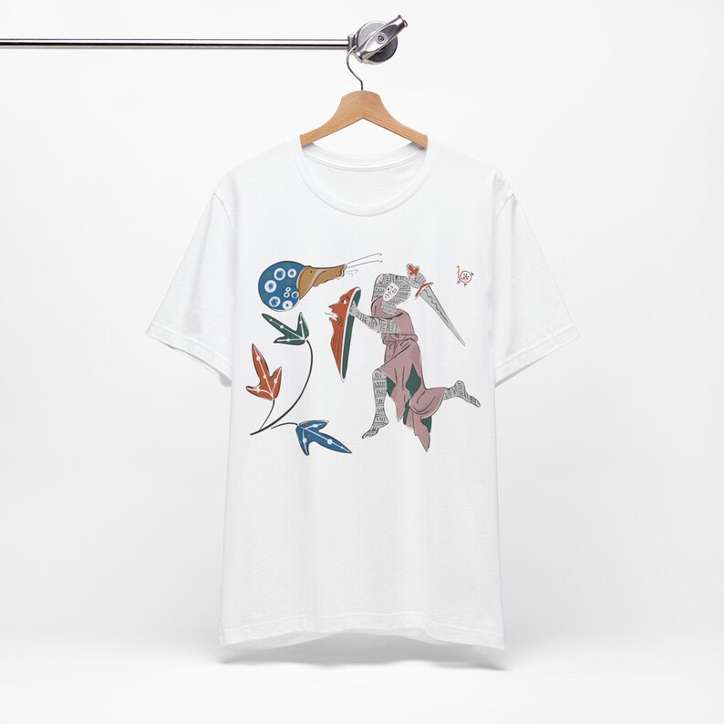 Medieval Knight vs Snail T-Shirt Gothic Marginalia Art Shirt Funny Manuscript Tee White