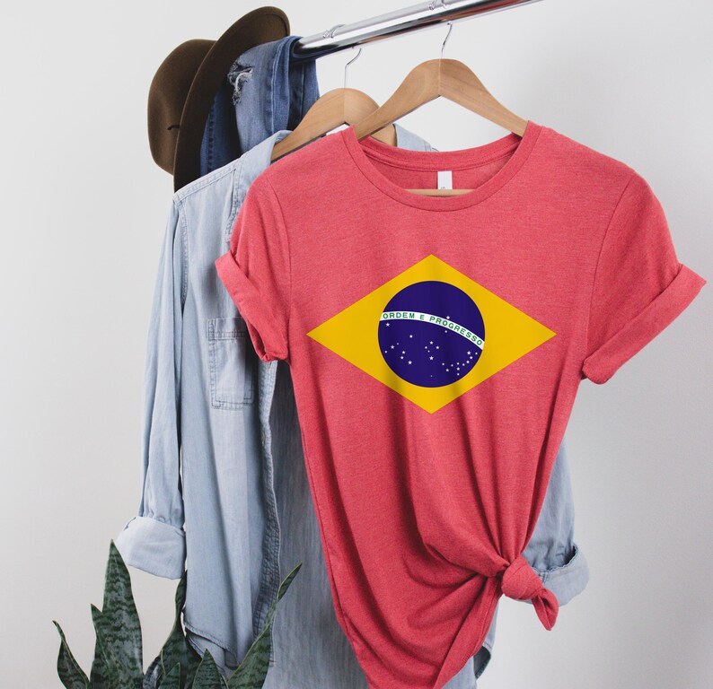Brazil Shirt Brazilian Flag Tee World Cup T-Shirt Soccer Football Fan Tee Heather Red