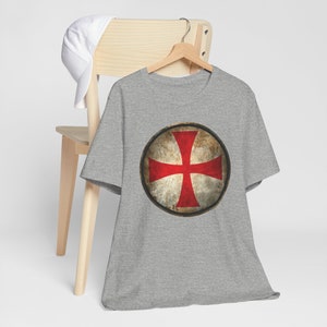 Knights Templar Cross Shirt, Crusader Shield T-Shirt, Medieval Knight Tee Athletic Heather