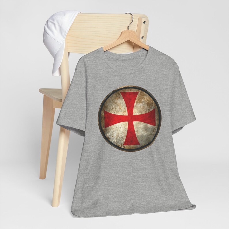 Knights Templar Cross Shirt, Crusader Shield T-Shirt, Medieval Knight Tee Athletic Heather