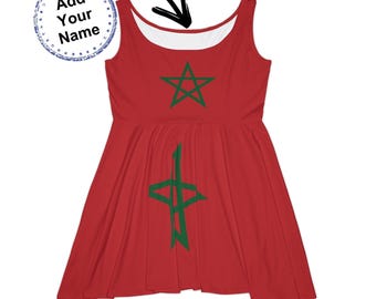 Custom Name Morocco Dress, Personalized Moroccan Flag Skater Dress, World Cup 2026 Apparel Women Gift for Her