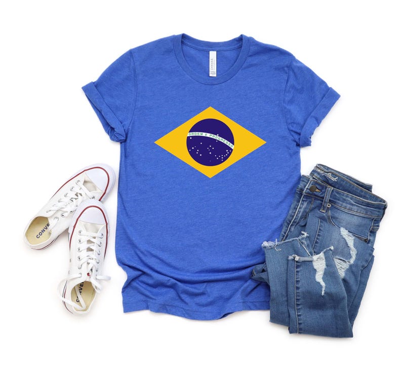Brazil Shirt Brazilian Flag Tee World Cup T-Shirt Soccer Football Fan Tee Heather True Royal