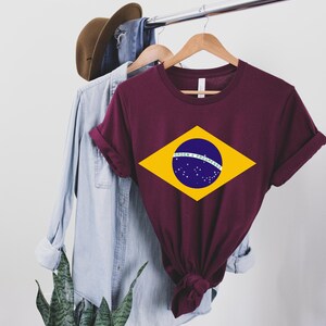 Brazil Shirt Brazilian Flag Tee World Cup T-Shirt Soccer Football Fan Tee Maroon