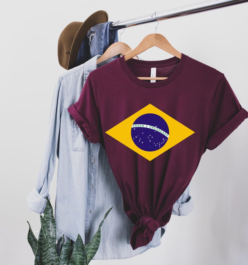 Brazil Shirt Brazilian Flag Tee World Cup T-Shirt Soccer Football Fan Tee Maroon