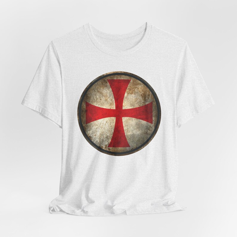 Knights Templar Cross Shirt, Crusader Shield T-Shirt, Medieval Knight Tee Ash