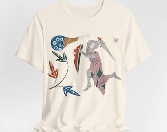 Camiseta de caballero medieval contra caracol, camiseta de arte gótico marginal, camiseta divertida de manuscrito