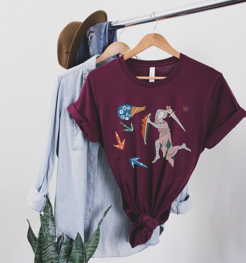Medieval Knight vs Snail T-Shirt Gothic Marginalia Art Shirt Funny Manuscript Tee Maroon