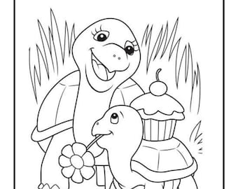 1 Tortoise coloring book, tortoise in bush, digital download, animal coloring book, coloring book, downloadable product