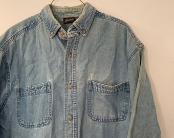 Vintage blaues Denim Oxford Shirt, groß